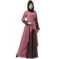 Polka dotted asymmetrical dress abaya- Puce Pink-Wine